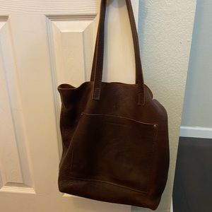 Portland leather goods crossbody tote in coldbrew